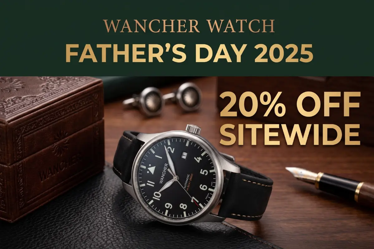Wancher Watch Father's Day 2025 campaign banner, 20% off sitewide with code FATHERSDAY25 The last confirmed sitewide code. Father's Day is the window it is most likely to return in.