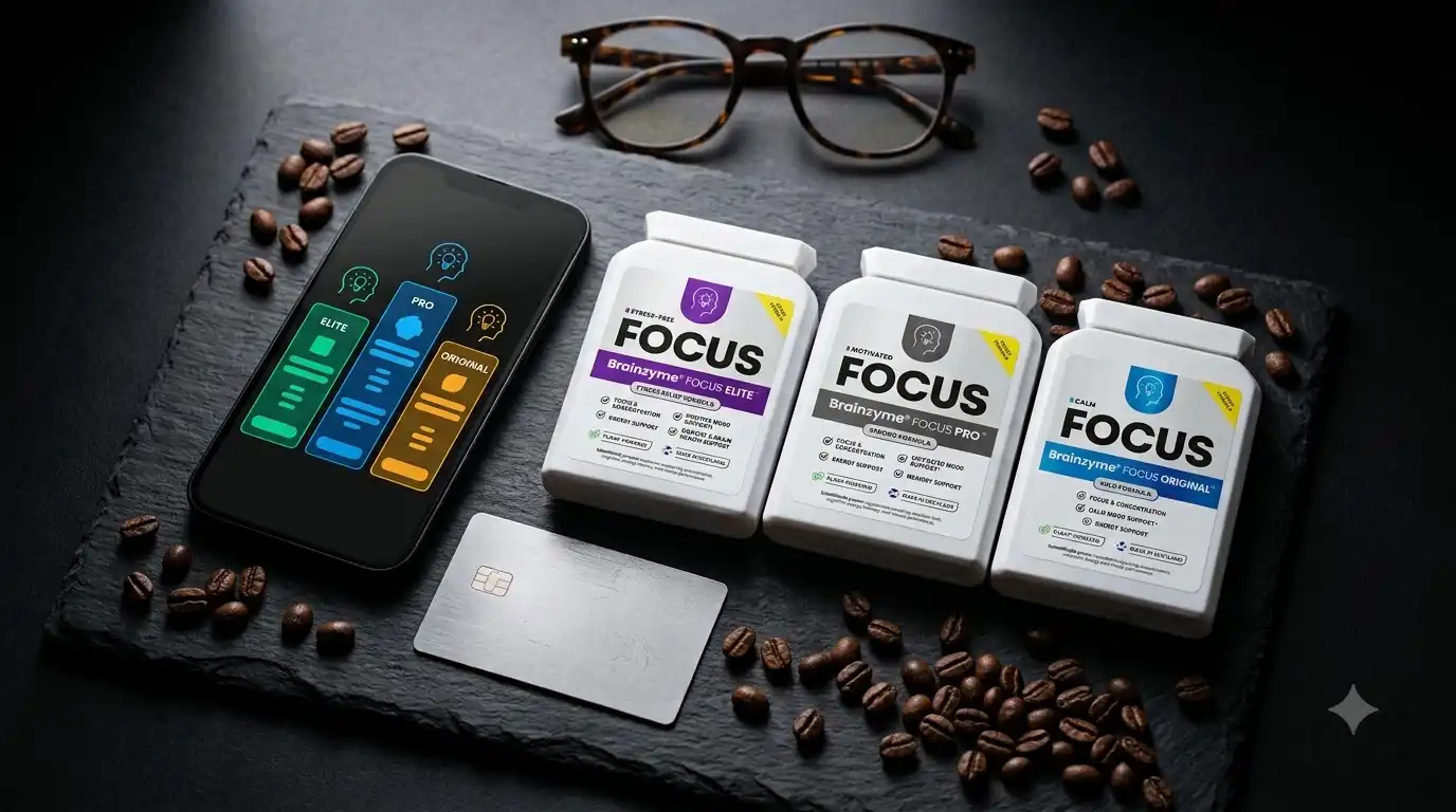 Screenshot of Brainzyme US pricing for FOCUS PRO, ELITE and ORIGINAL packs