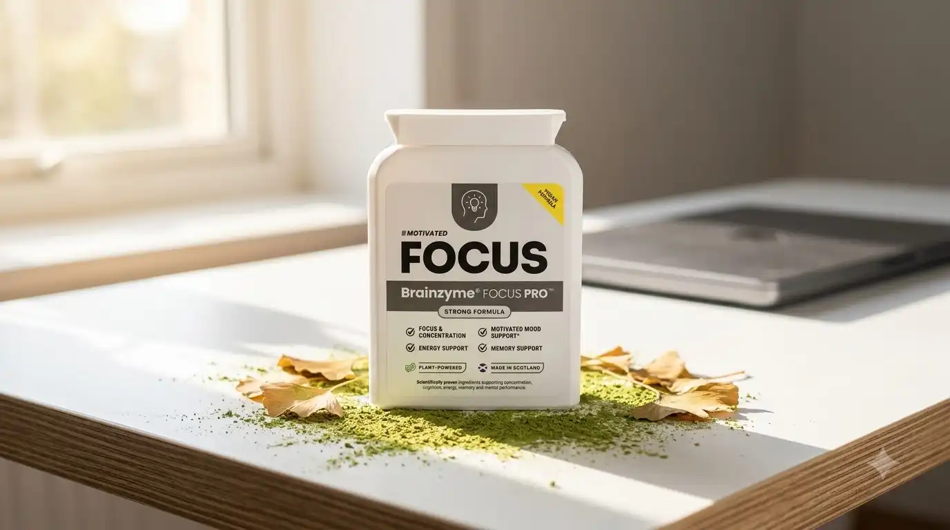 Brainzyme Focus Pro capsule bottle and ingredient label close-up shot