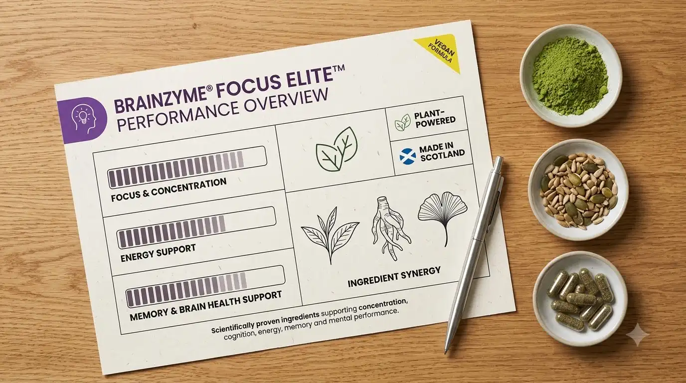 Ingredient comparison chart of Brainzyme FOCUS ORIGINAL, PRO and ELITE formulas