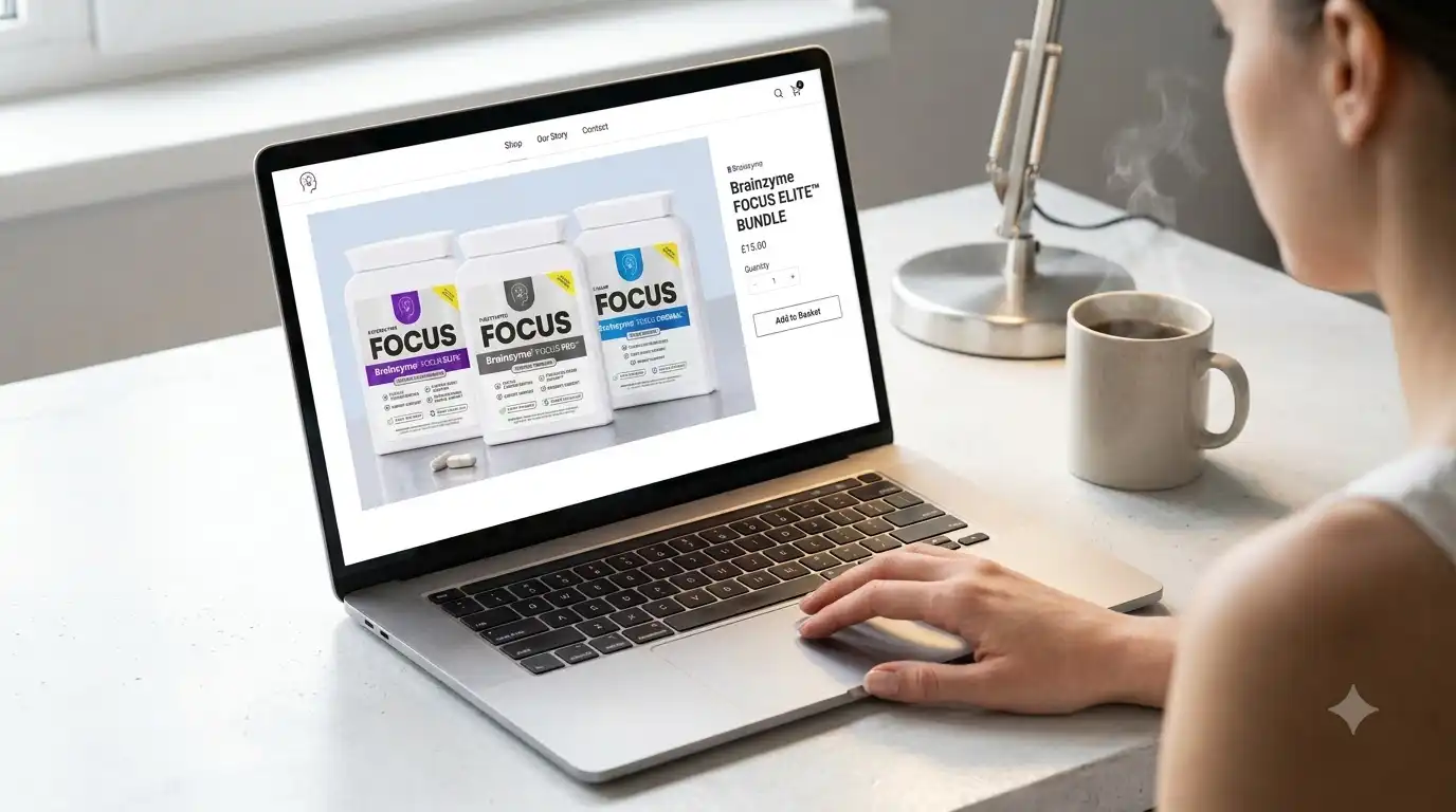 Laptop screen showing where to buy Brainzyme on the official store