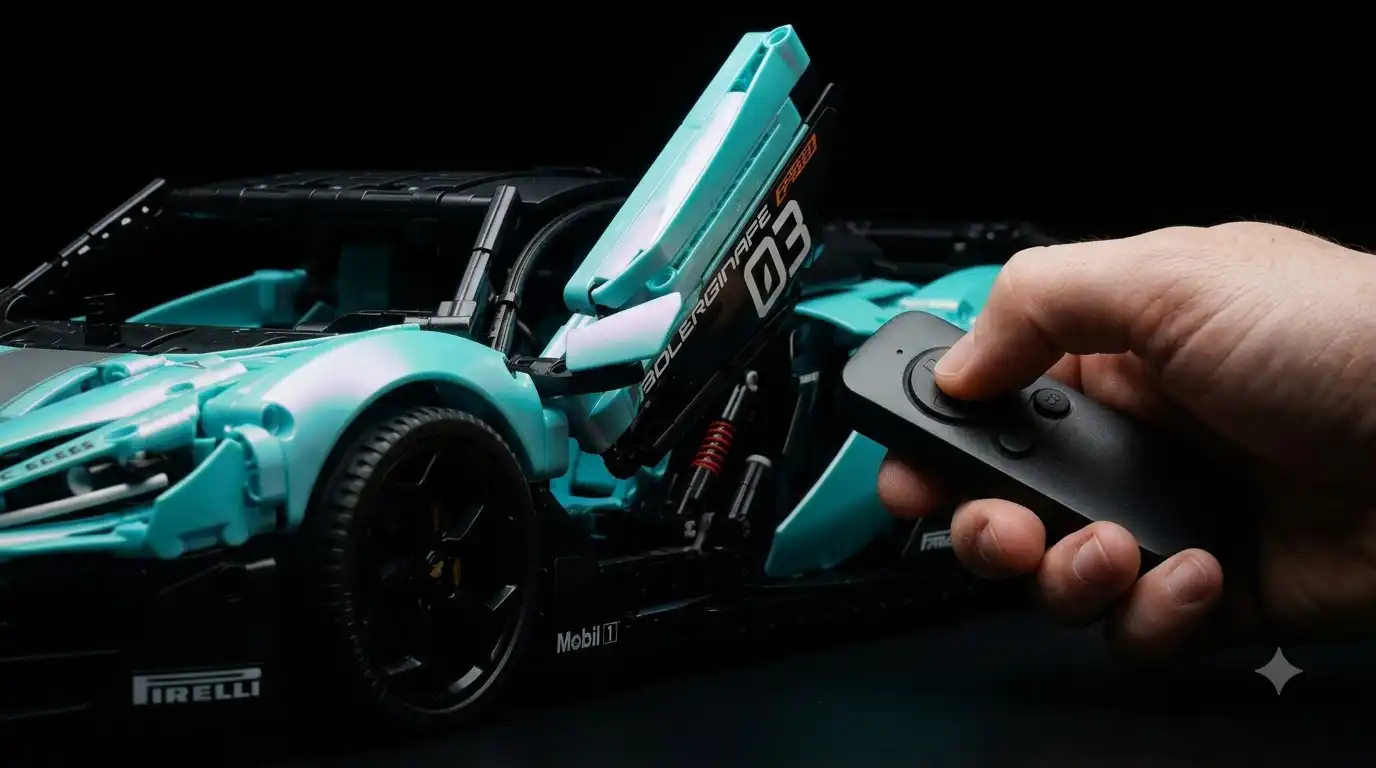 close-up of BAV Brick's remote-controlled scissor doors and suspension