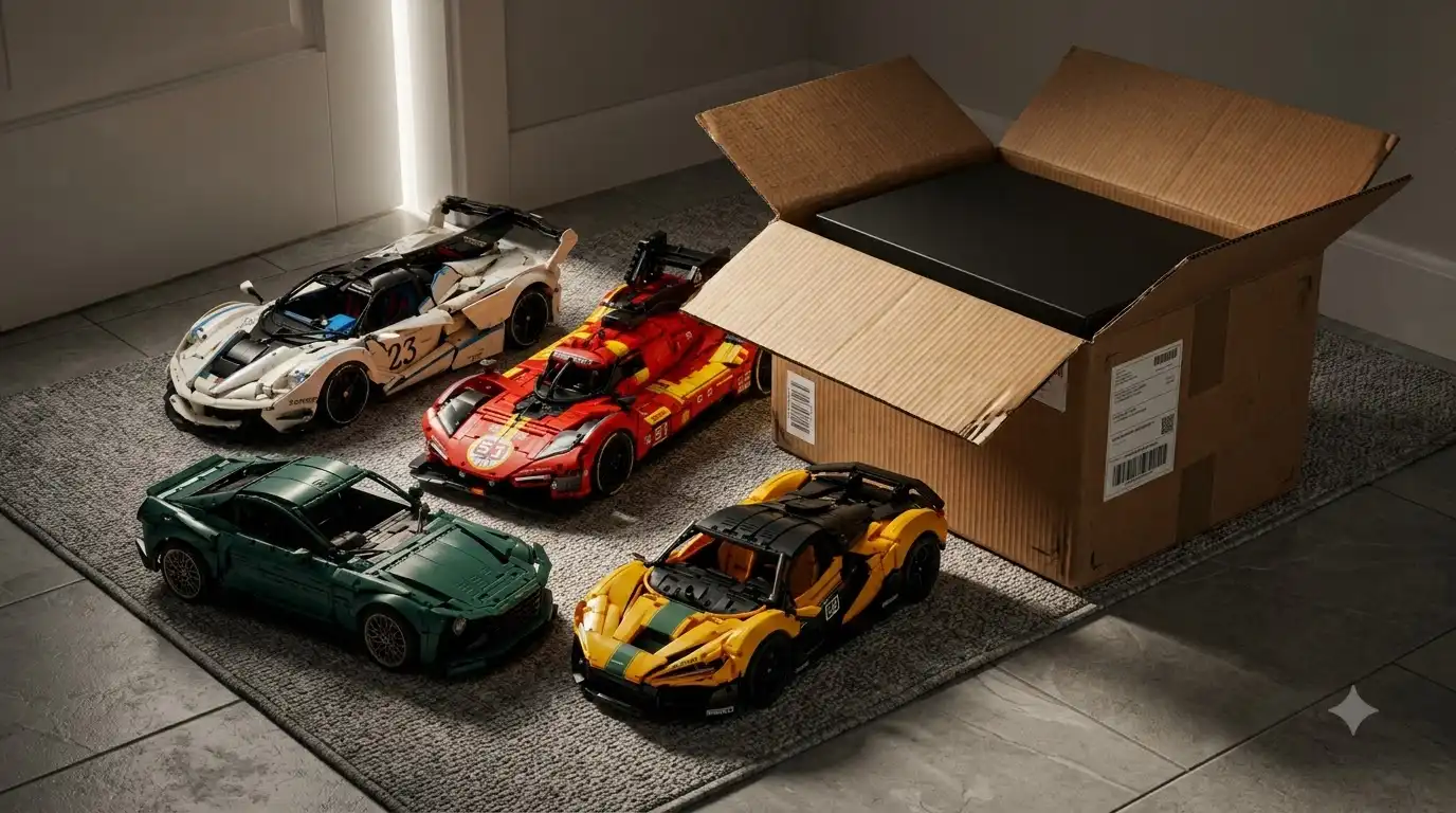 Tracked international shipping box for a BAV Brick hypercar model kit