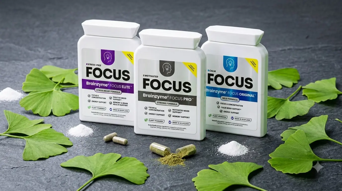 ginkgo biloba and L-theanine ingredients inside Brainzyme FOCUS ADHD focus capsules