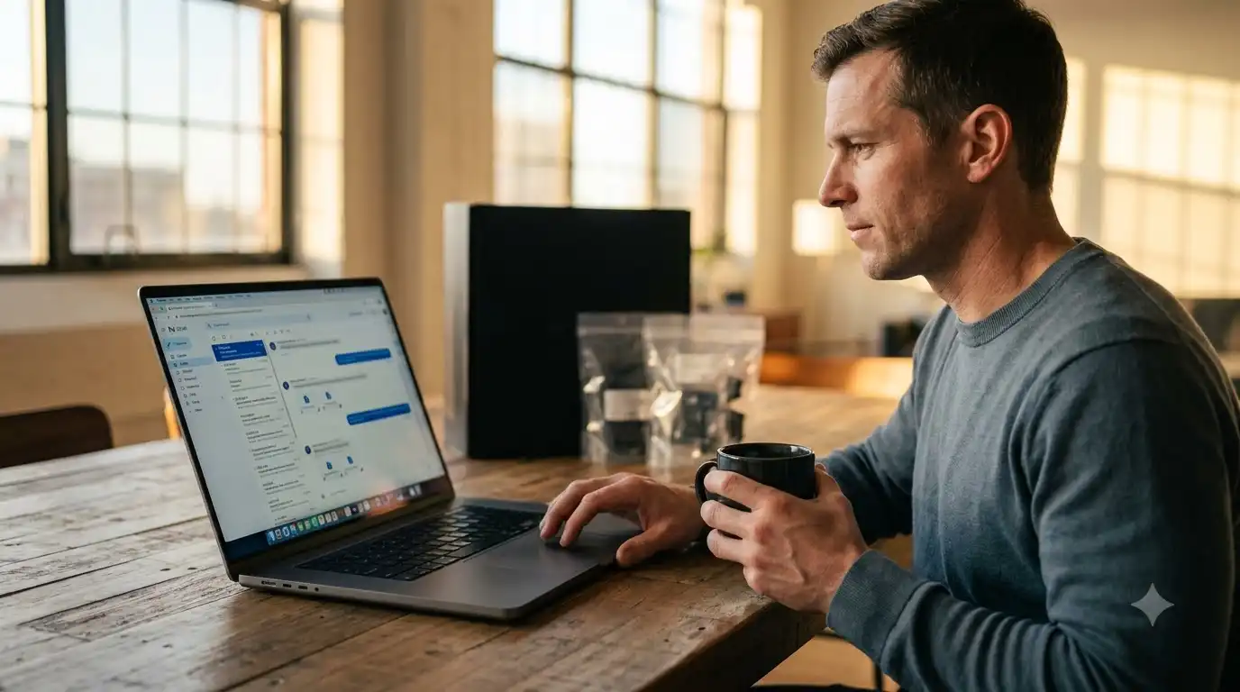 laptop showing an email thread with BAV BRICK support about a return