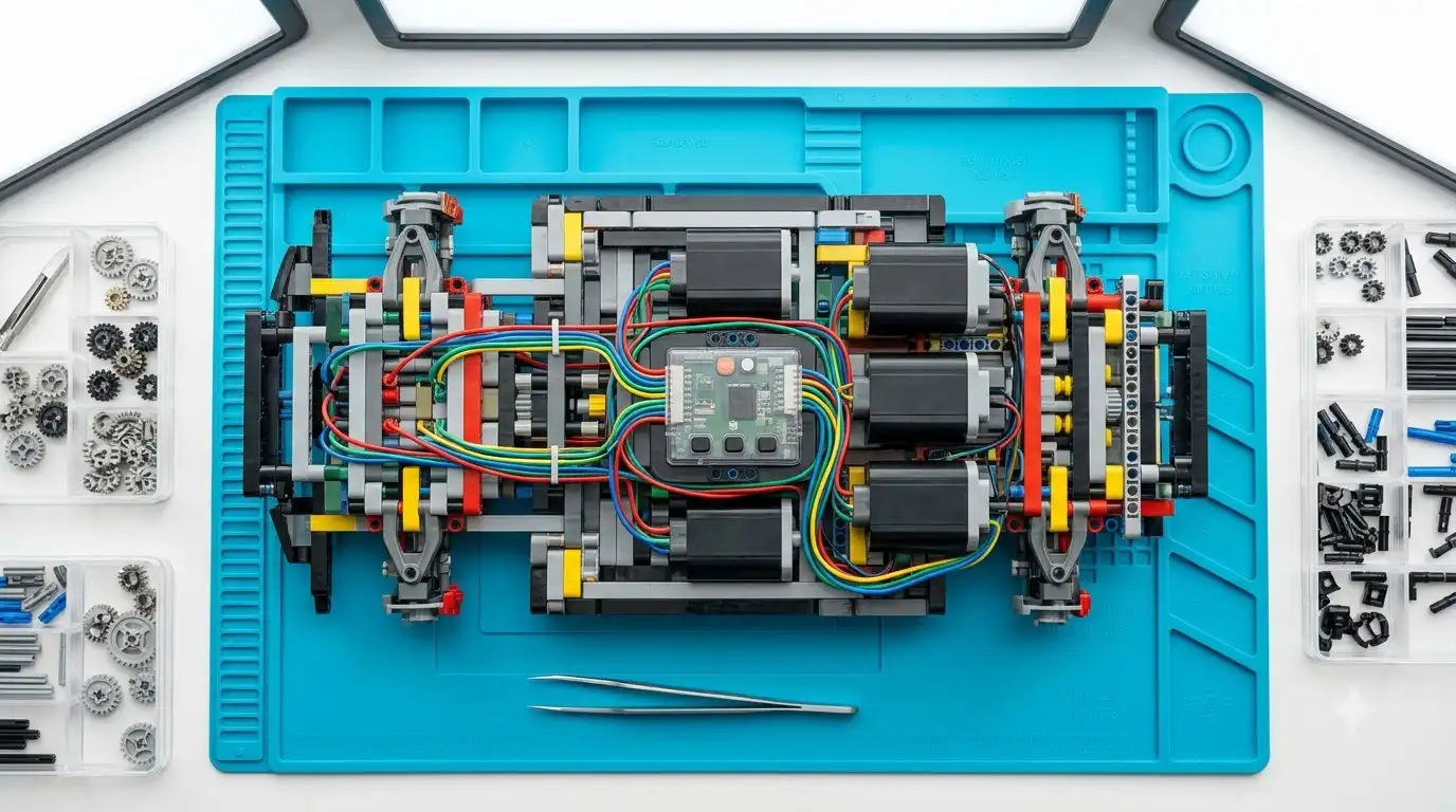 RC wiring and motor connections inside a BAV Brick model"