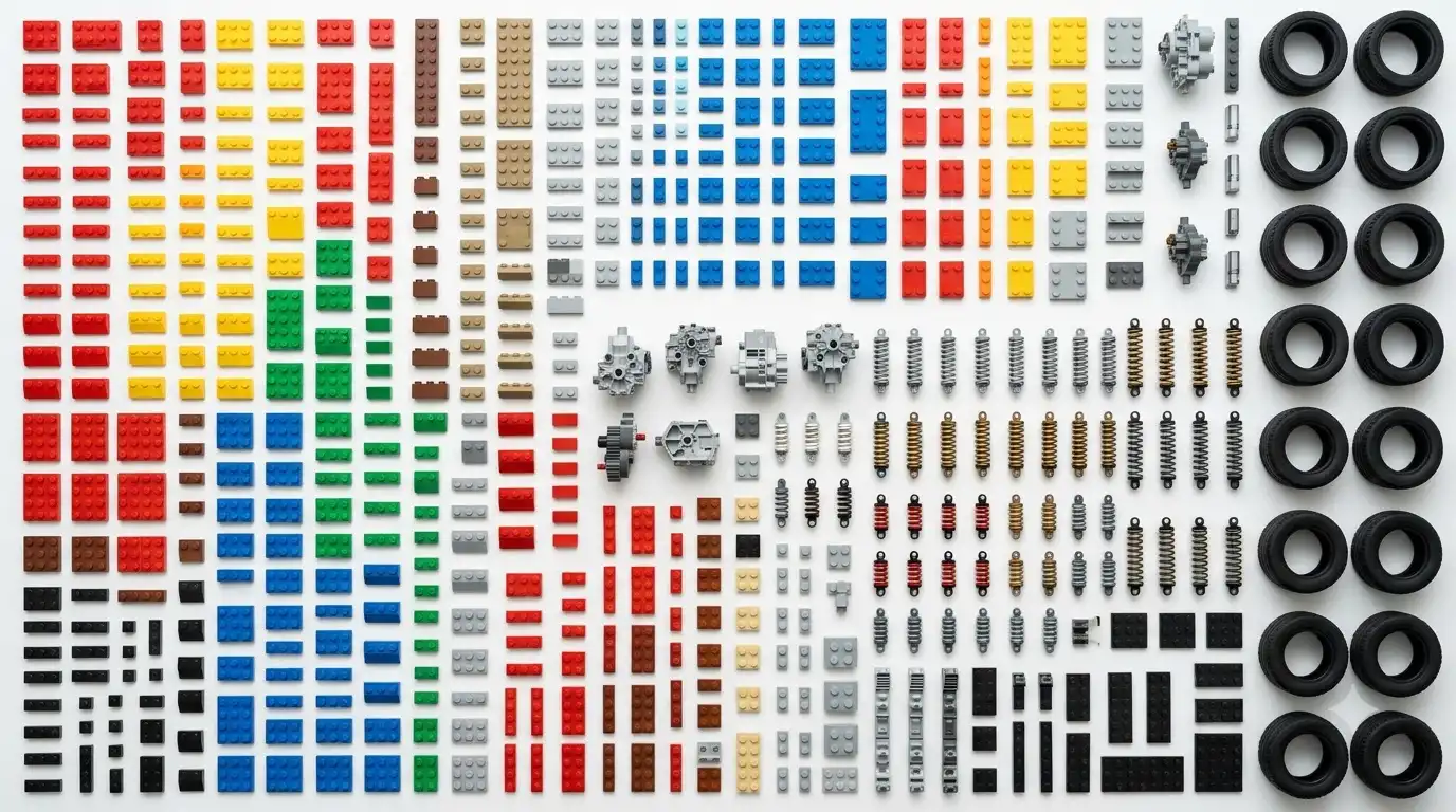 BAV Brick 1:8 hypercar parts laid out before assembly begins