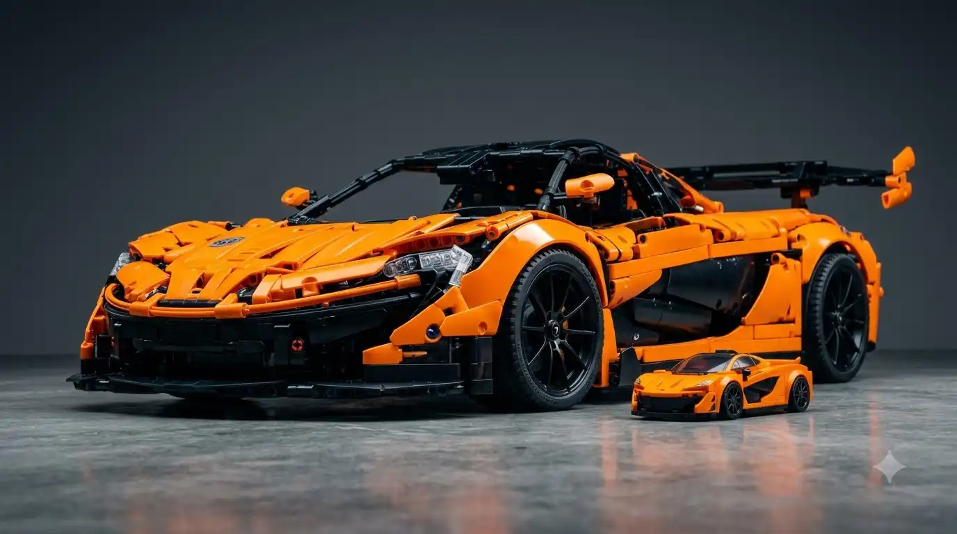 BAV Brick McLaren W1 next to the LEGO Speed Champions McLaren W1 for scale comparison
