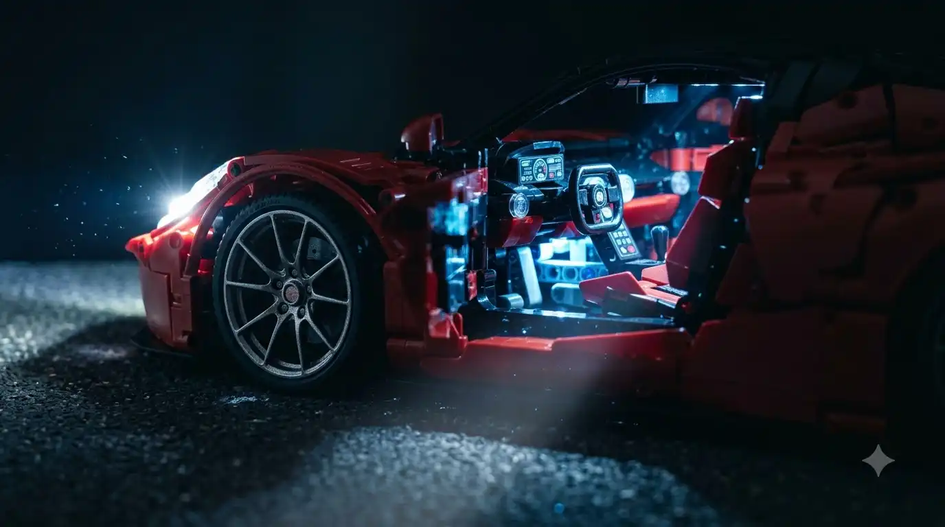 BAV Brick Ferrari SF90 interior detail with LED lights and custom wheels
