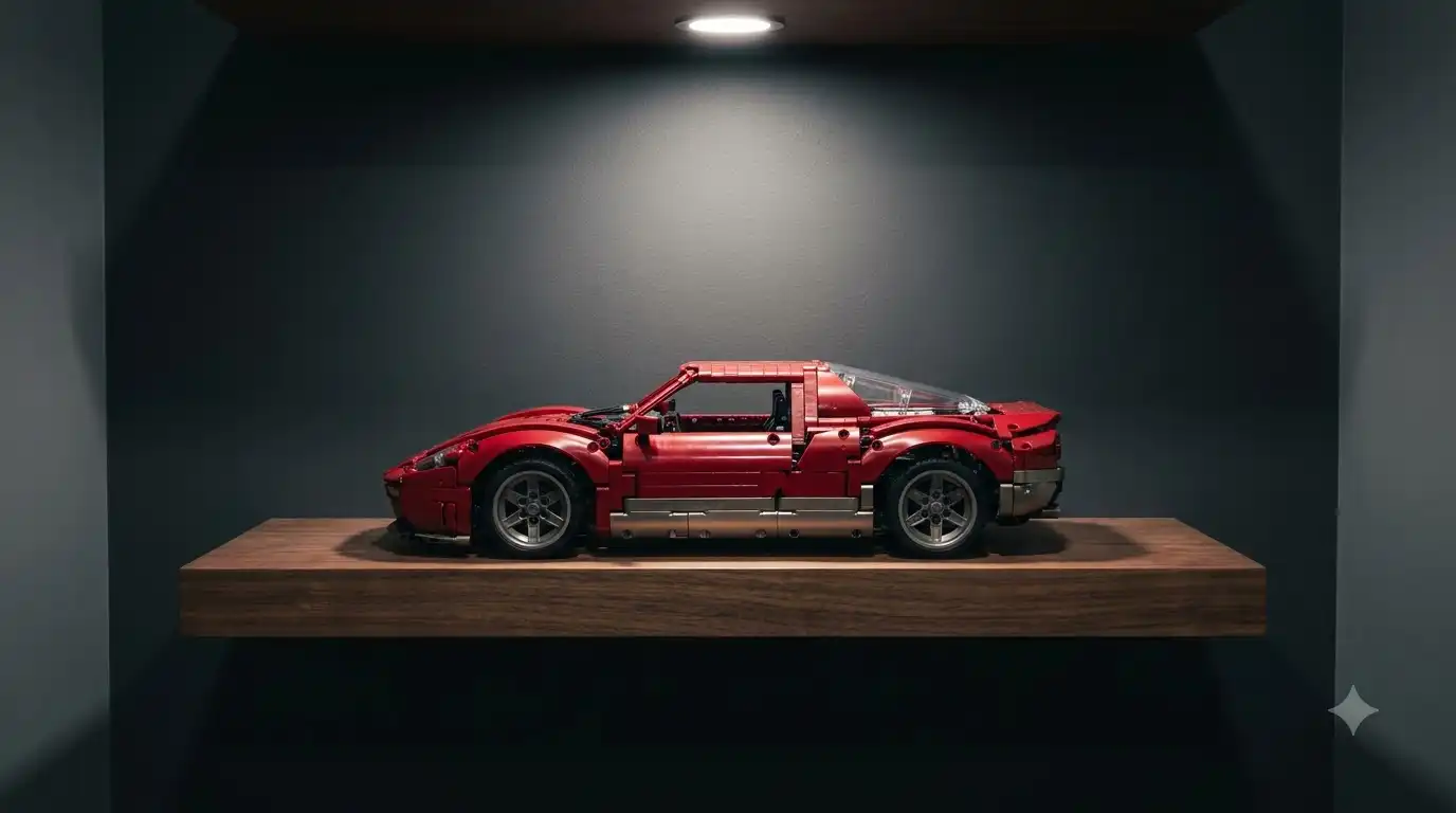 Completed bav brick alfa romeo 33 stradale model displayed on a shelf