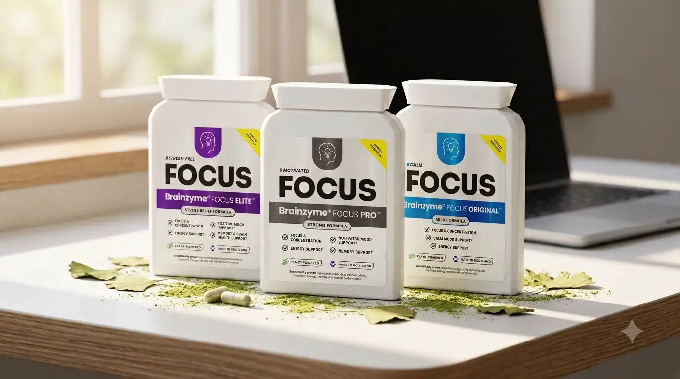 Side-by-side packaging of Focus Original, Pro, and Elite formulas