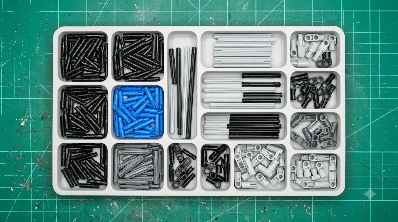 close up comparison of technic brick connectors and pins