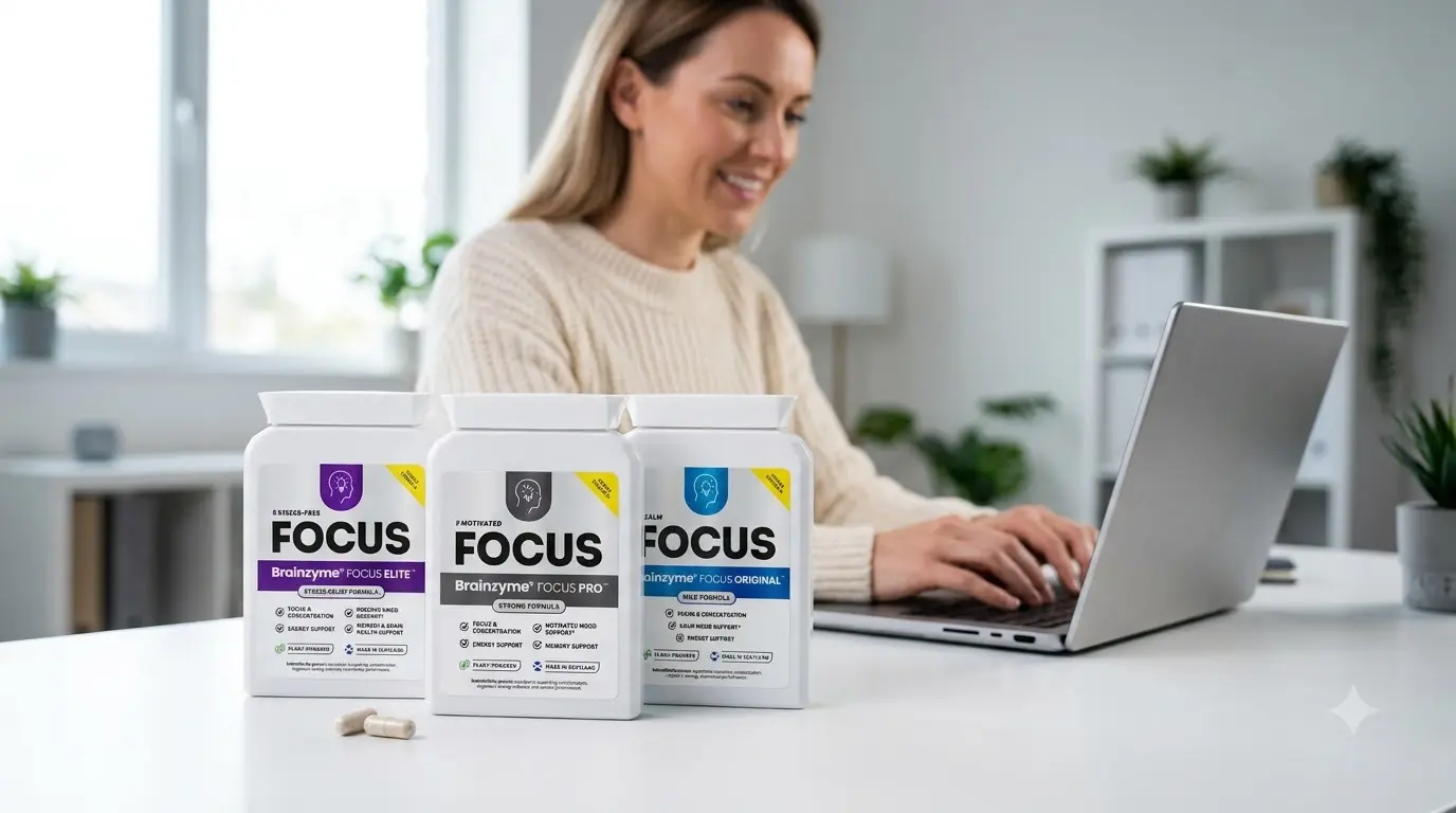 Person focused at a laptop after taking a Brainzyme FOCUS capsule.