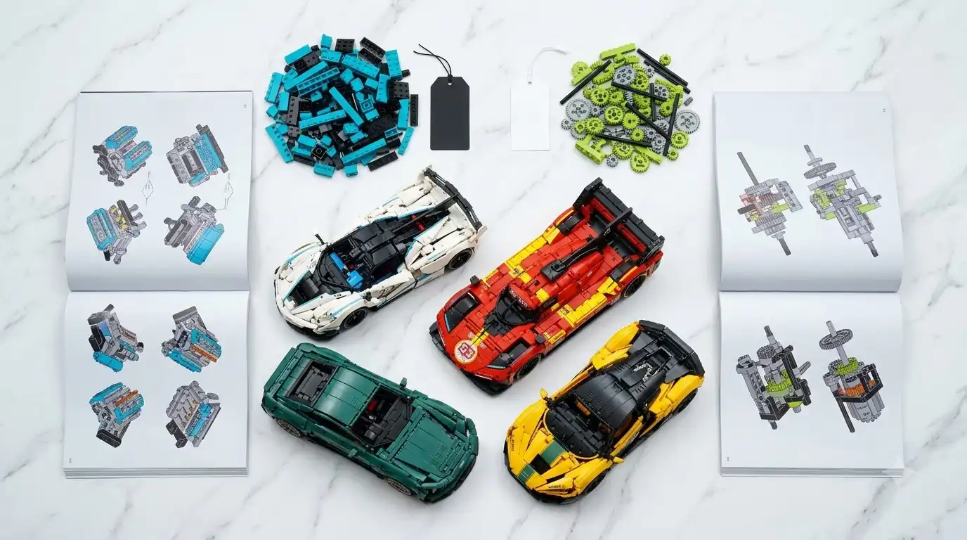 price and piece count comparison chart for both supercar building brands