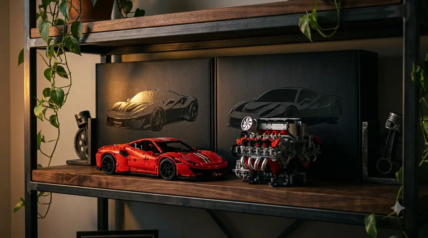 building block set boxes from two brands on a shelf