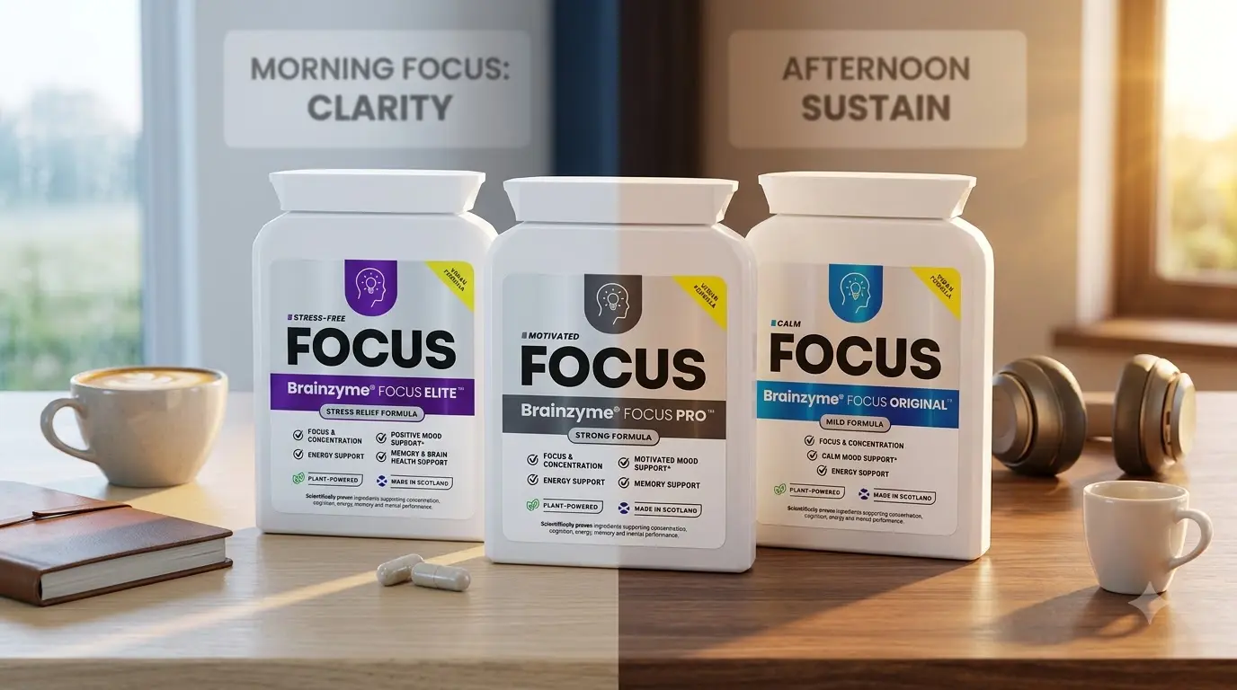 side by side comparison of morning versus afternoon focus supplement routine