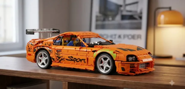 Finished BAV Brick Toyota Supra A80 1:8 brick model on display
