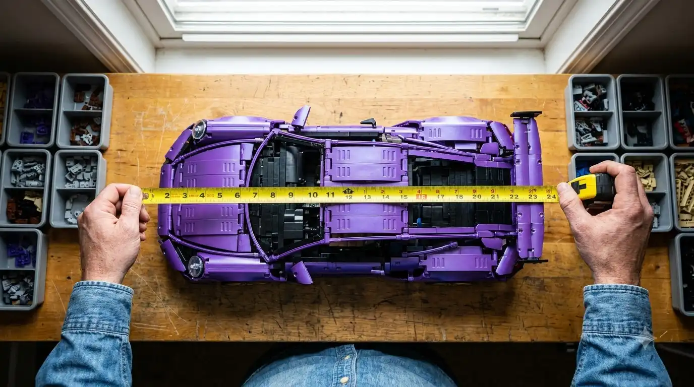 Tape measure showing how big a BAV Brick 1:8 model is
