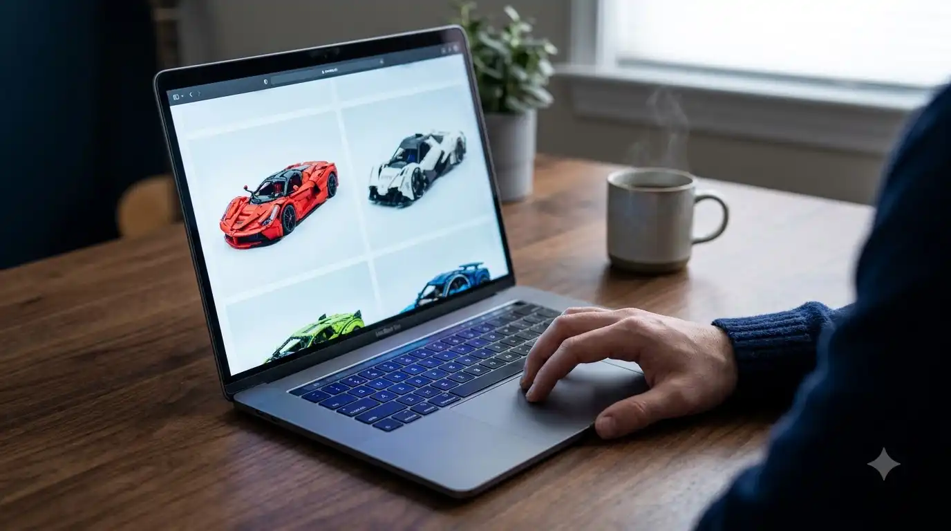 BAV BRICK new releases page showing Ferrari 499P and Mercedes-AMG GT3 sets