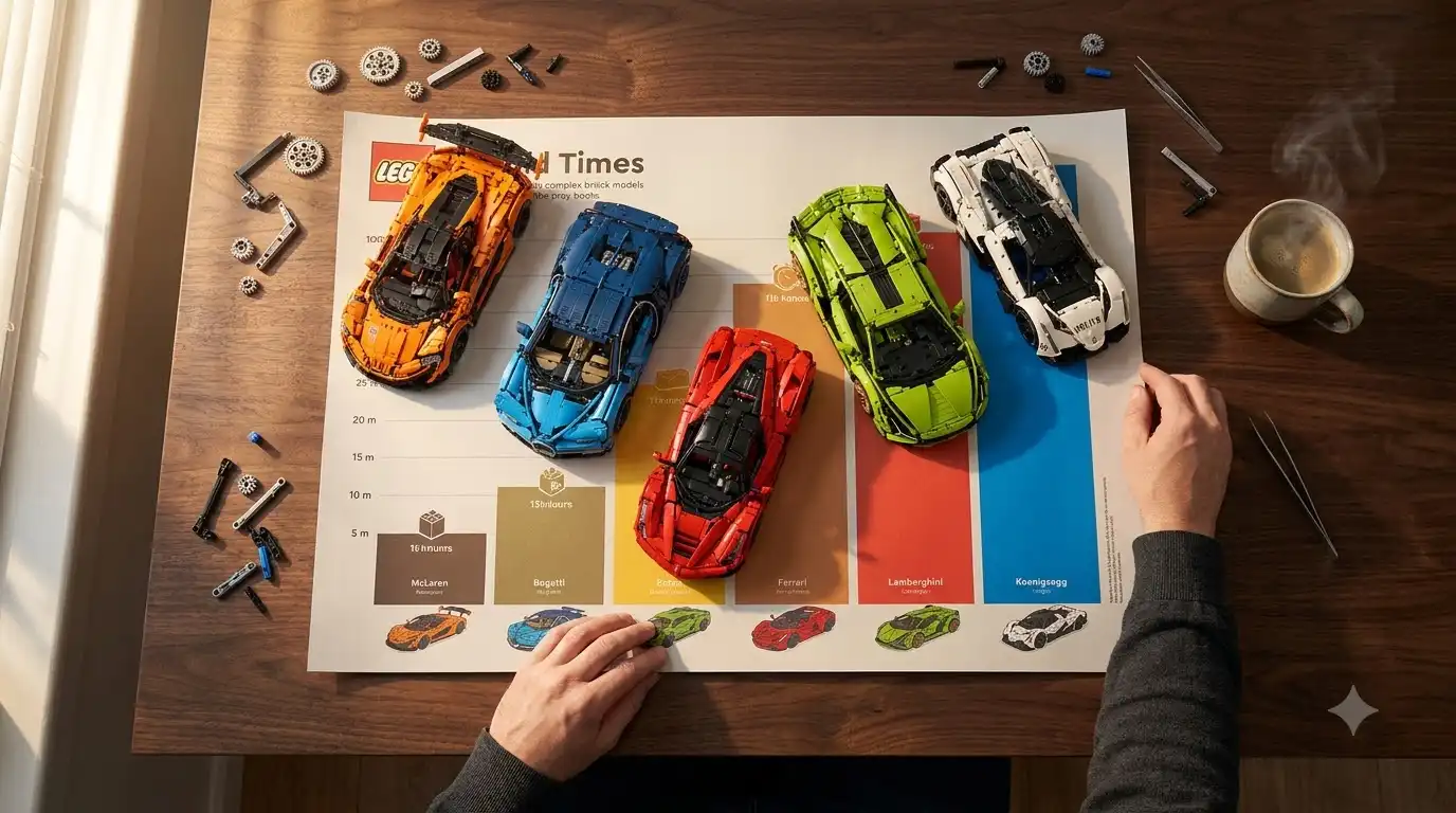 Chart showing how long to build BAV Brick sets by piece count