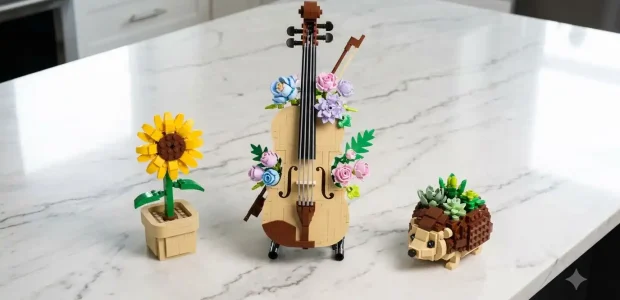 BAV Brick flower set lineup with violin, sunflower and hedgehog kits