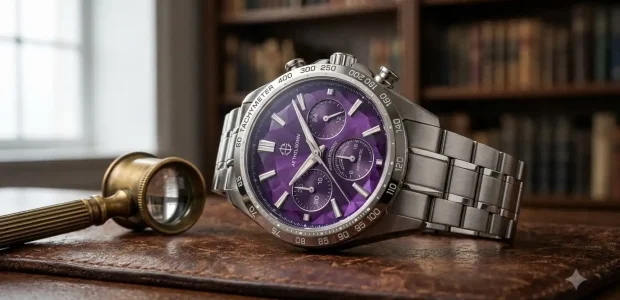 Aethelsohn watch review shot of the Amethyst Shard faceted dial