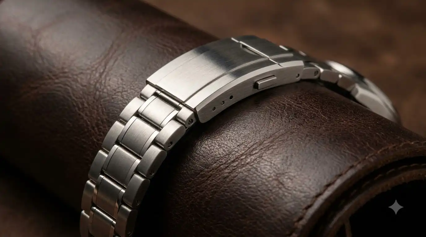 Close-up of the Blue Shard screw-link bracelet and on-the-fly clasp