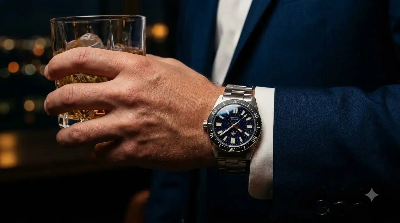 Terra Starstone worn on a wrist to show 40mm case proportions